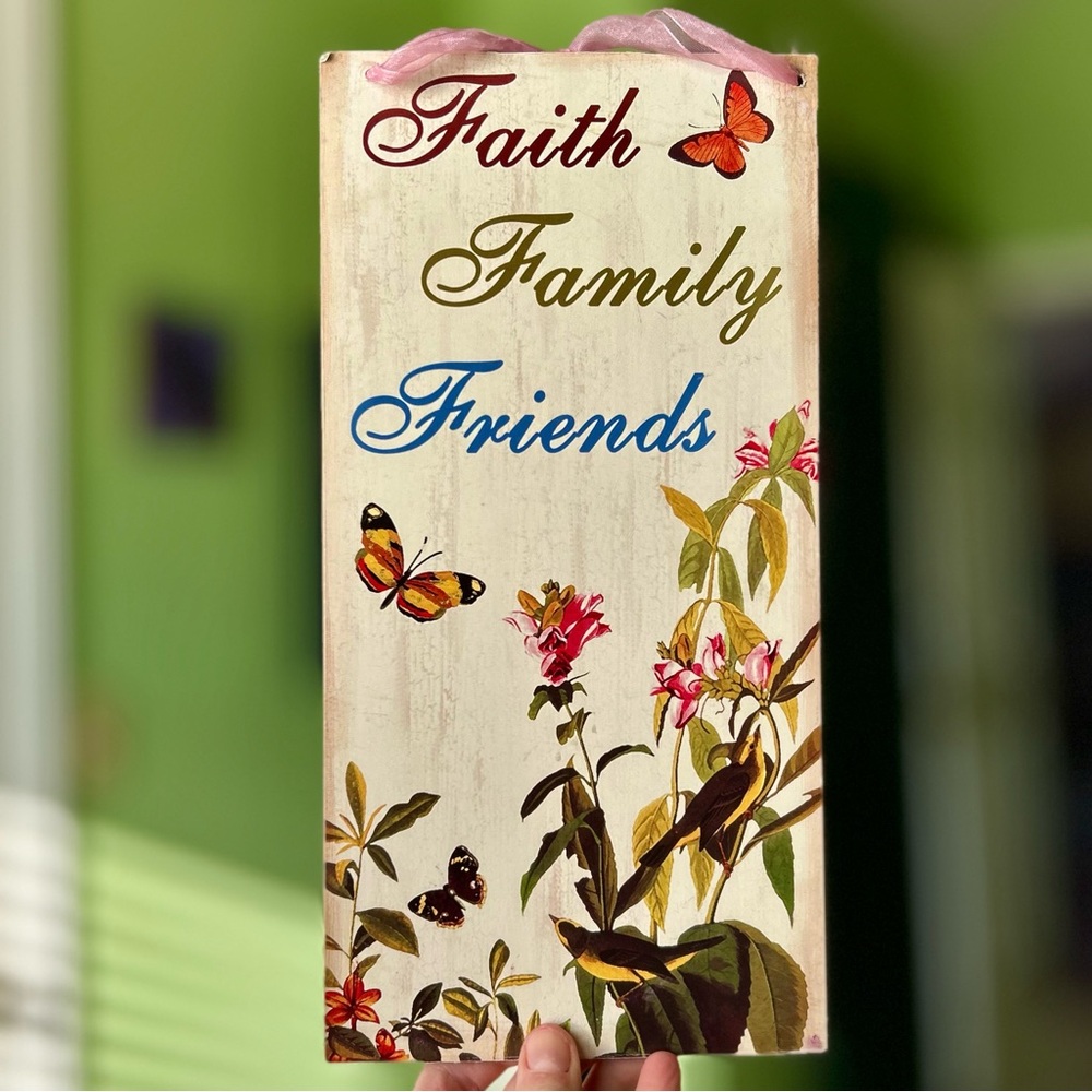 VTG Floral Cottagecore Bird & Butterflies Wood Faith Based Wall Decor